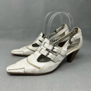 Fidji White Leather Double Buckle Mary Jane Pump Women’s Size EU 37